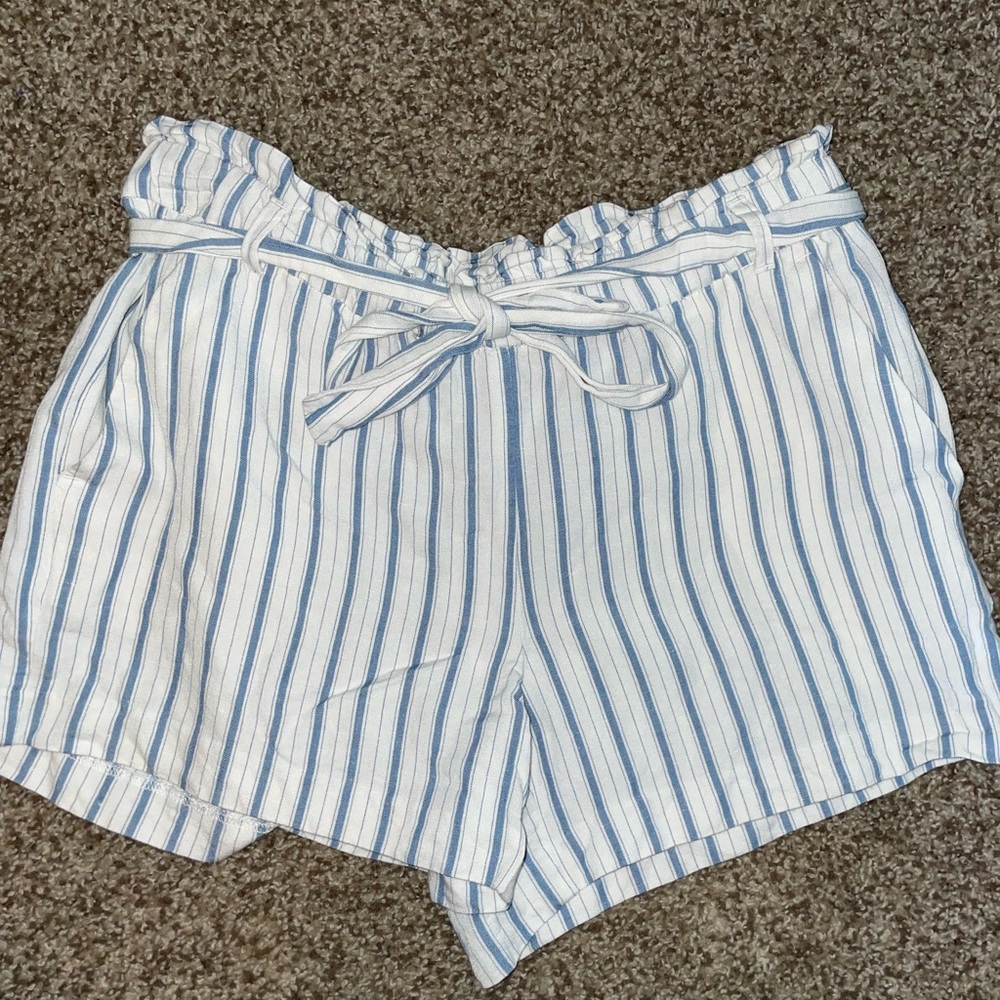 LOFT High Waist Blue and White Striped Shorts